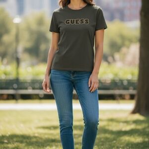 GUESS Olive Green Logo Short Sleeve Tee